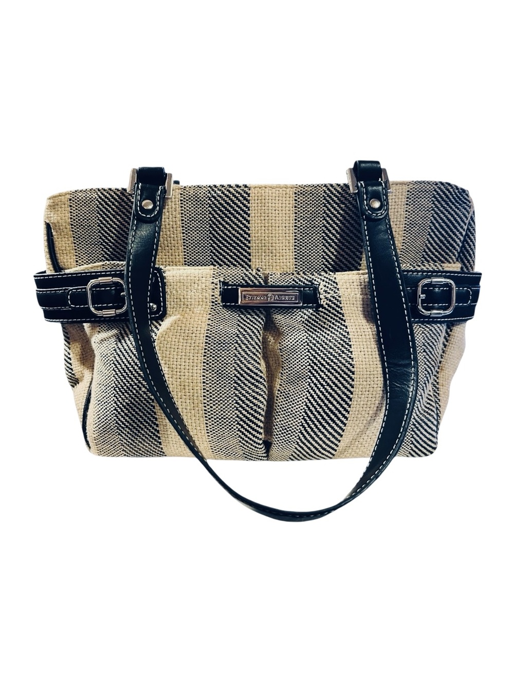 Vintage Y2K Etienne Aigner Woven Stripe Shoulder Bag - Neutral & Black